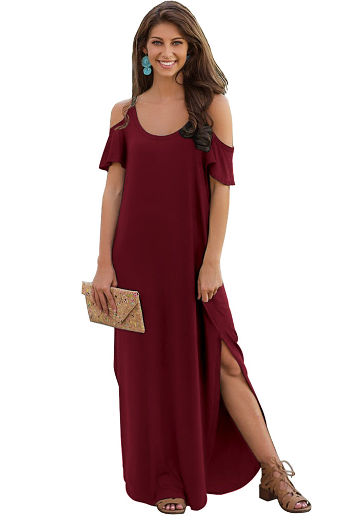 Summer Casual Loose Long Dress Strapless Strap Cold Shoulder Short Sle womenboutique Summer Casual Loose Long Dress Strapless Strap Cold Shoulder Short Sle womenboutique
