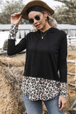 Long Sleeve Casual Sweatshirts Tunic Tops With Pockets- Black Joint Leop