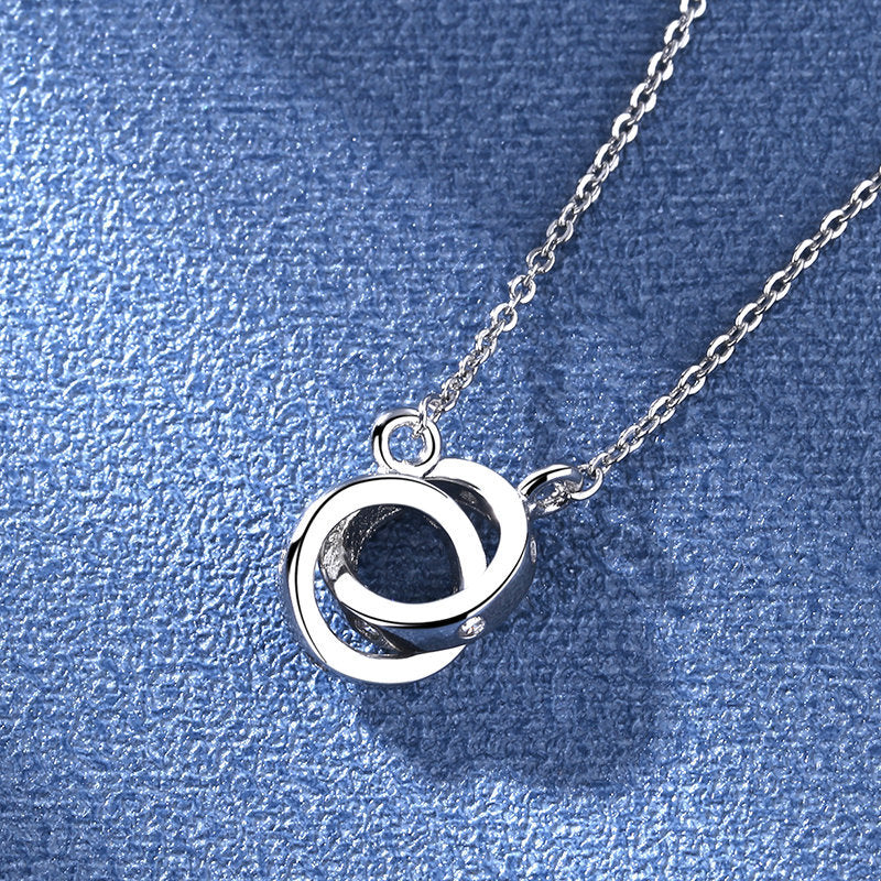 Double circle geometry round fashion minimalist jewelry Silver plated necklace