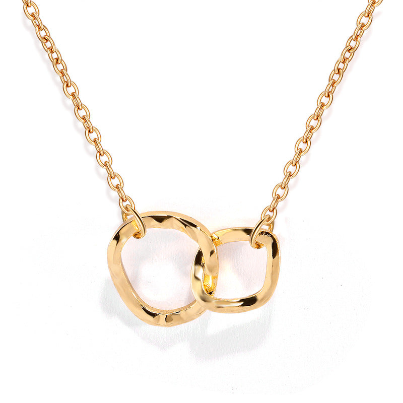18K Solid Gold Saudi double circle pendant Necklace for women