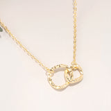 18K Solid Gold Saudi double circle pendant Necklace for women