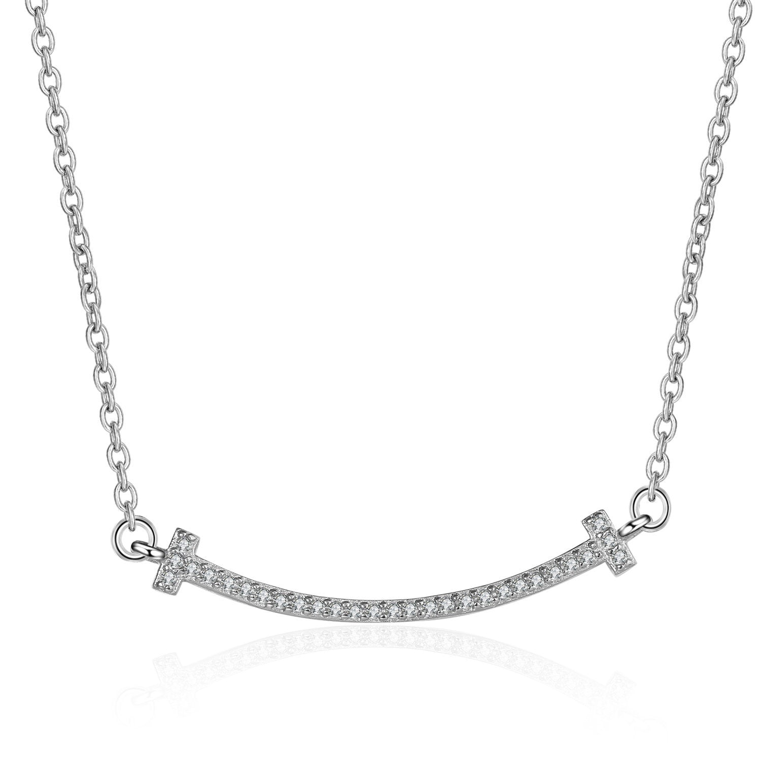 Brass Big Smile Face Diamond Charm Pendant Necklace
