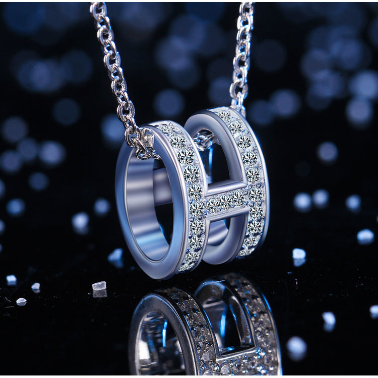 Wholesale Couples Jewelry Rhinestone Double Circular Pendant Necklace
