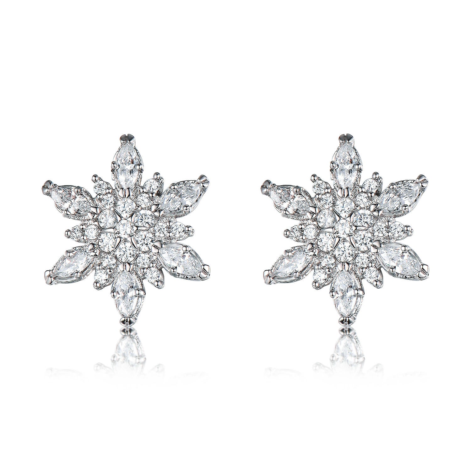 Creative Gold Plated Flower Charm Clip On Earrings Sparkling Rhinestone Crystal Snowflake Earrings