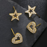 Geometric Zircon Cute Heart Star Shape Single Creative Brass Screw Earrings