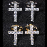 Trendy Women Dainty Gold Plated CZ Stone Diamond Cross Hoop Earrings