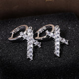 Trendy Women Dainty Gold Plated CZ Stone Diamond Cross Hoop Earrings