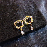 New retro Minimalist hollow round micro pearl Copper stud earrings