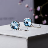 Unique 925 Sterling Silver Round Natural Blue Topaz Gemstone Pendant Drop Earrings