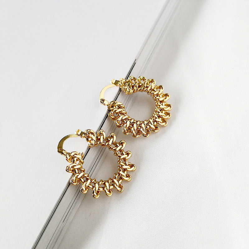 DEARCASE Fashion Round Multi Knots Geometric Stylish Dainty Brass Gold Hoop Earrings