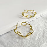 Gold Circle Stud Women Ellipse and Line Link Geometric Earrings