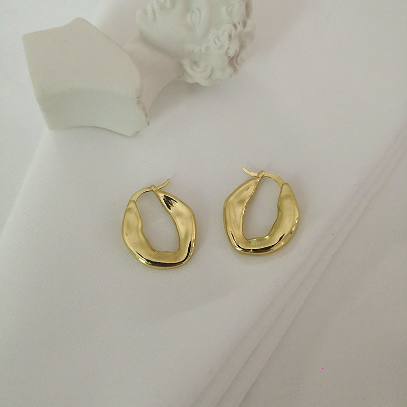 Fashion Simple Irregular Solid 18k Gold Brass Jewelry Thick Hoops Earrings