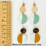 Polymer Clay Geometric Splicing Round Pendant Handmade Dangle Earrings