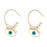 Fashion 14K Gold Plated Colorful Hoop Pearl Devil Evil Eye Earrings