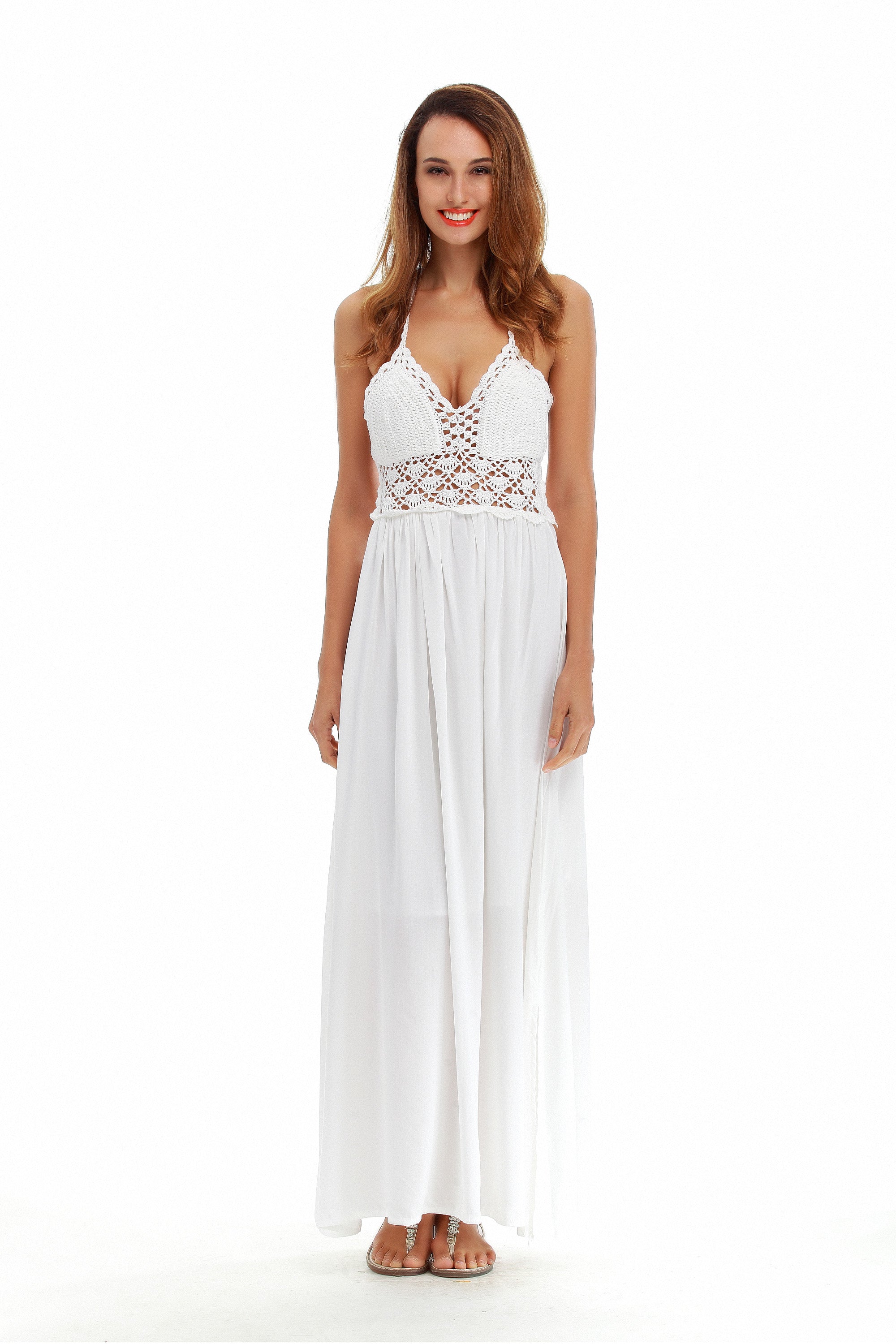 Poplab Women's Beach Crochet Backless Bohemian Halter Maxi Long Dress womenboutique Poplab Women's Beach Crochet Backless Bohemian Halter Maxi Long Dress womenboutique