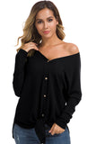 Solid Waffle Knit Tunic Loose Fitting Bat Wing