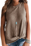 Solid Waffle Knit Tunic Casual Blouse Cute Twist Knot Tank