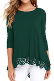 Solid Long Sleeve Lace Trim Round Neck A Line Tunic
