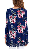 Floral Long Sleeve Lace Trim Round Neck A Line Tunic