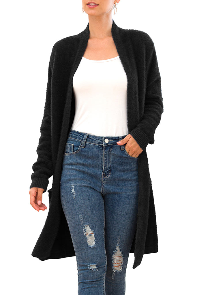 Solid Casual Front Knit Cardigans  Plush with Pockets