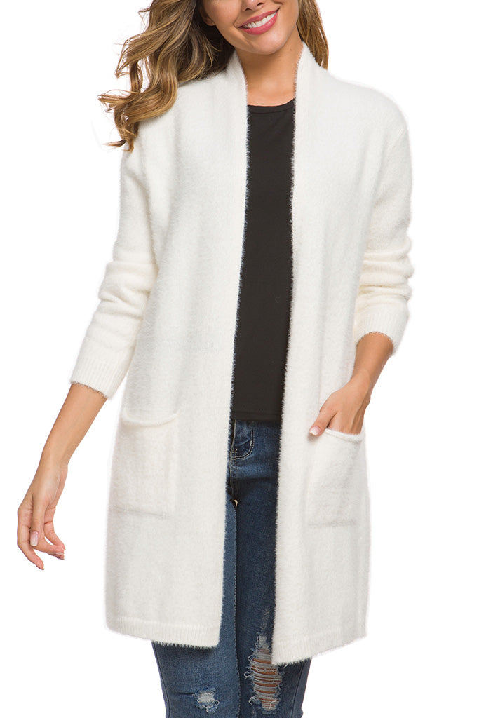 Solid Casual  Front Knit Cardigans Plush with Pockets