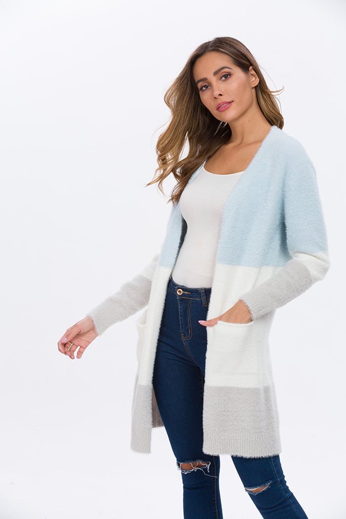 Solid Casual Front Knit Cardigans Plush with Pockets