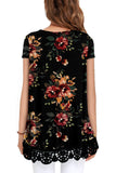 Floral Short Sleeve Lace Trim Round-Neck A Line Tunic
