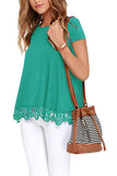 Solid Short Sleeve Lace Trim Round-Neck A Line Tunic