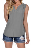 Solid Casual Sleeveless V-Neck Loose Blouse