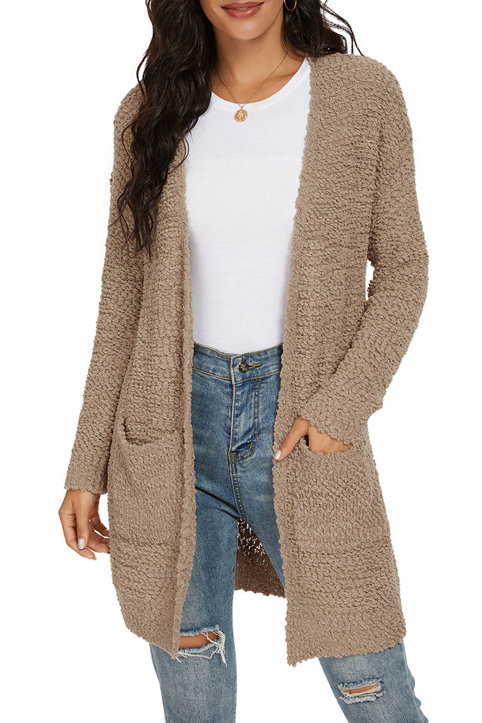 Solid Casual Solid Open Front Cardigans with Pockets
