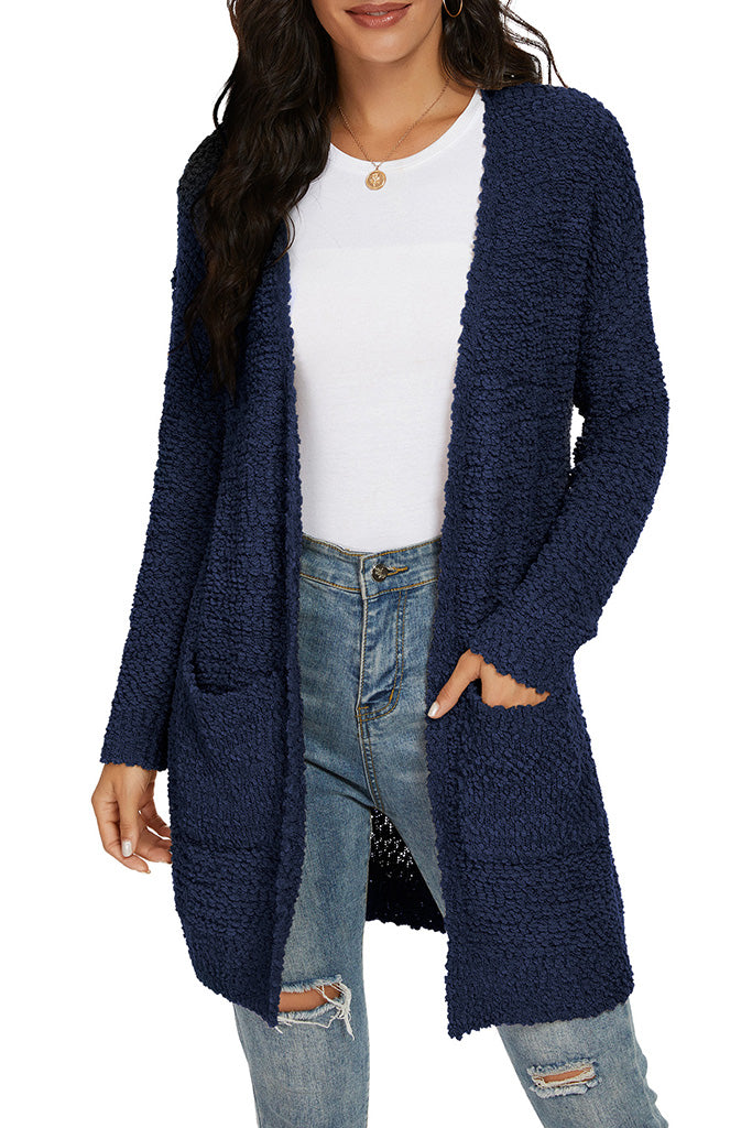 Solid Casual Solid Open Front Cardigans with Pockets