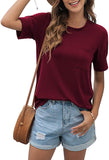 Summer Tops for Women Short Sleeve Side Split Casual Loose Tunic Top with Pocket