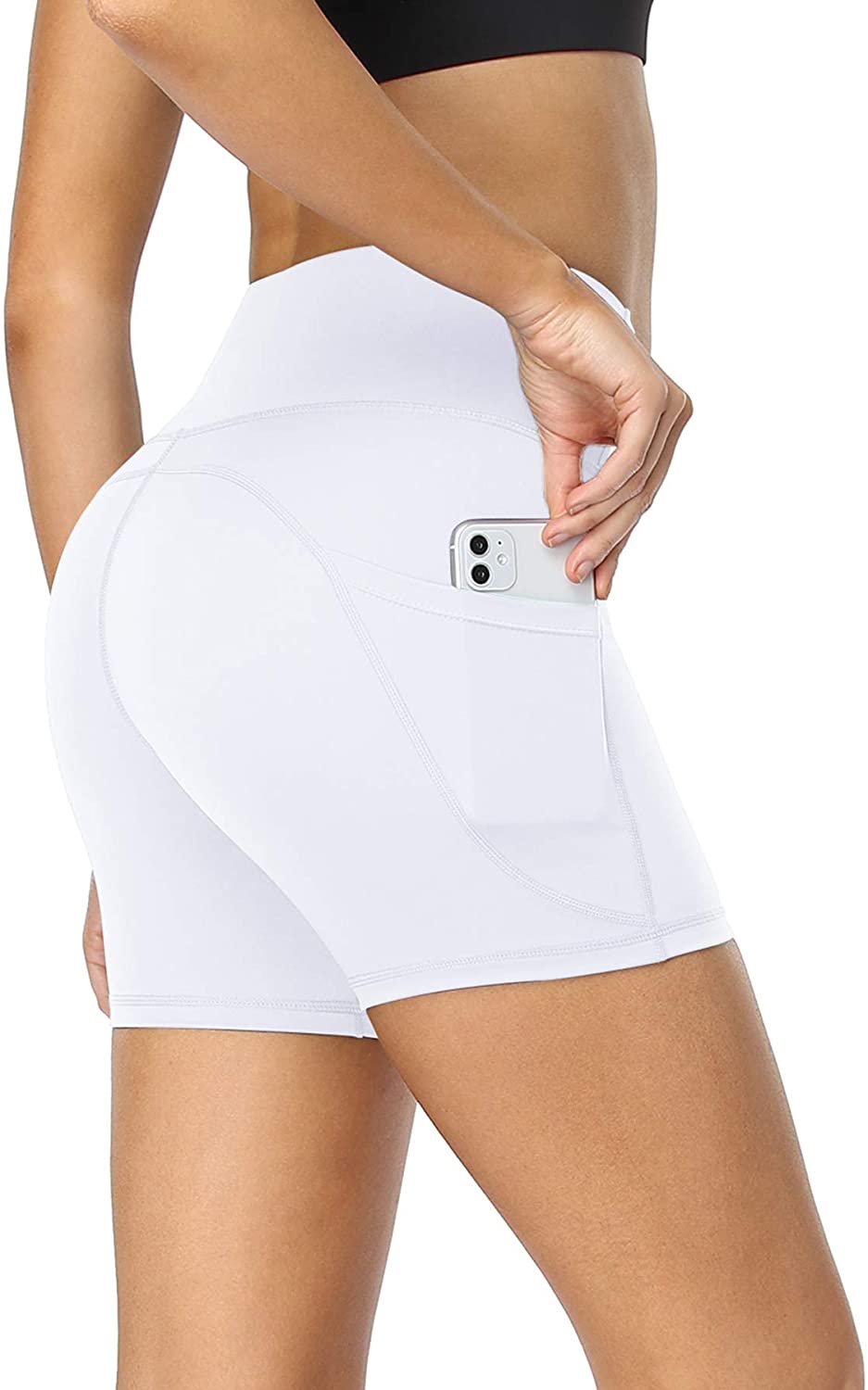 Women's Naked Feeling Biker Shorts Workout Athletic Yoga Shorts Tights Running Shorts with 2 Side Pockets - 5 Inches