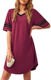 Women's Nightgown Soft Sleep Shirt V Neck Short Sleeve Loungewear Loose Comfy NightShirts