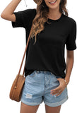 Summer Tops for Women Short Sleeve Side Split Casual Loose Tunic Top with Pocket