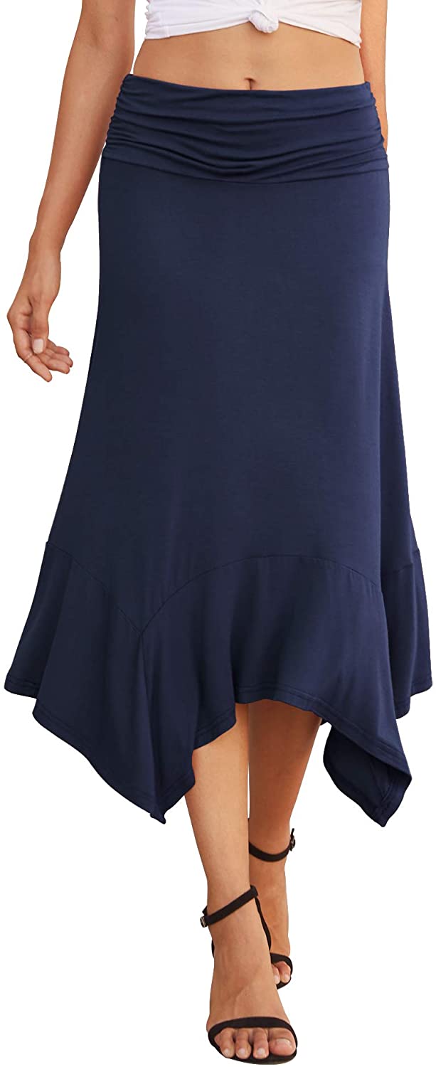 Women's Casual Elegant Flowy Handkerchief Hemline Midi Skirt