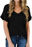 Women's Casual Tops Short Sleeve V-Neck Shirts Loose Blouse Basic Tee T-Shirt