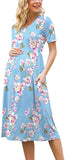 Women's Casual Short Sleeve Empire Waist Maternity Dress with Pockets