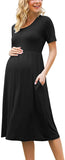 Women's Casual Short Sleeve Empire Waist Maternity Dress with Pockets