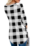 Causal V-Neck Soft Raglan Long Sleeves Tops Basic T-Shirt  with Side Zipper- Grid