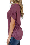 PrinStory Casual Tops Short Sleeve V-Neck Shirts Loose Blouse Basic T-Shirt
