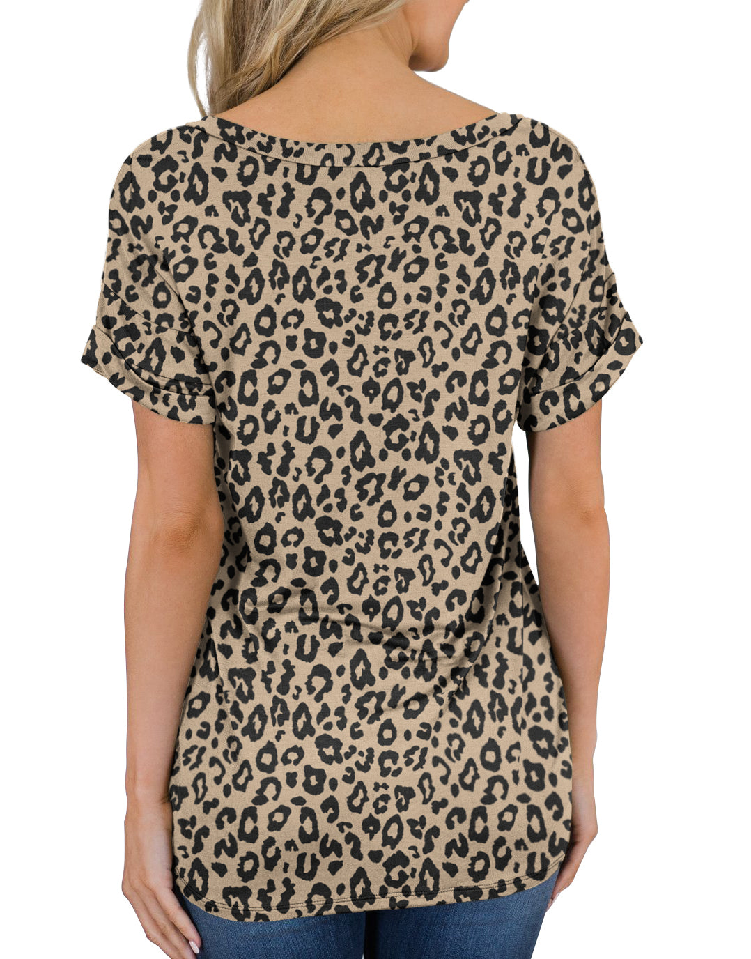 JWD Women's Casual Tops Short Sleeve V-Neck Shirts Leopard Print Loose Blouse Basic Tee T-Shirt