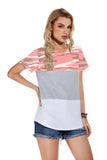 Casual Short Sleeve Round Neck Triple Color Block Stripe T-Shirt - Camouflage