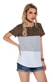Casual Short Sleeve Round Neck Triple Color Block Stripe T-Shirt - Animal Print