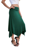 PrinStory Women's Summer Casual Skirts Soft Fit Flowy Handkerchief Hemline Midi Skirt