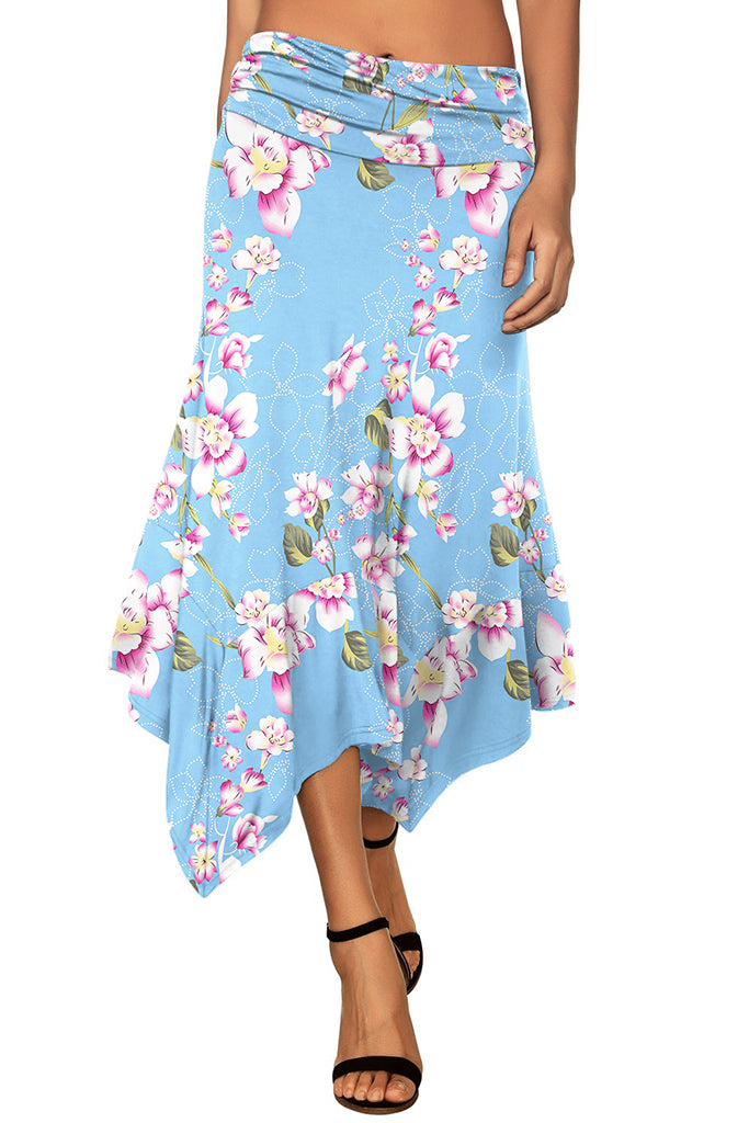 Women's Flowy Handkerchief Hemline Midi Skirt - Floral Print