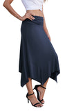 PrinStory Women's Summer Casual Skirts Soft Fit Flowy Handkerchief Hemline Midi Skirt