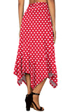 Women's Flowy Handkerchief Hemline Midi Skirt - Polka Dots