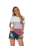 Casual Short Sleeve Round Neck Triple Color Block Stripe T-Shirt - Variegated Color