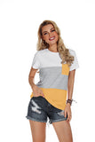 Casual Short Sleeve Round Neck Triple Color Block Stripe T-Shirt - Variegated Color